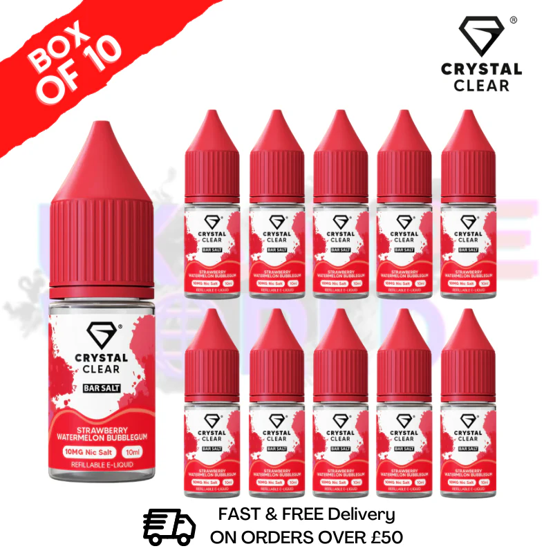 Strawberry Watermelon Bubblegum Crystal Clear Nic Salt Box Of 10 - Only £17.99