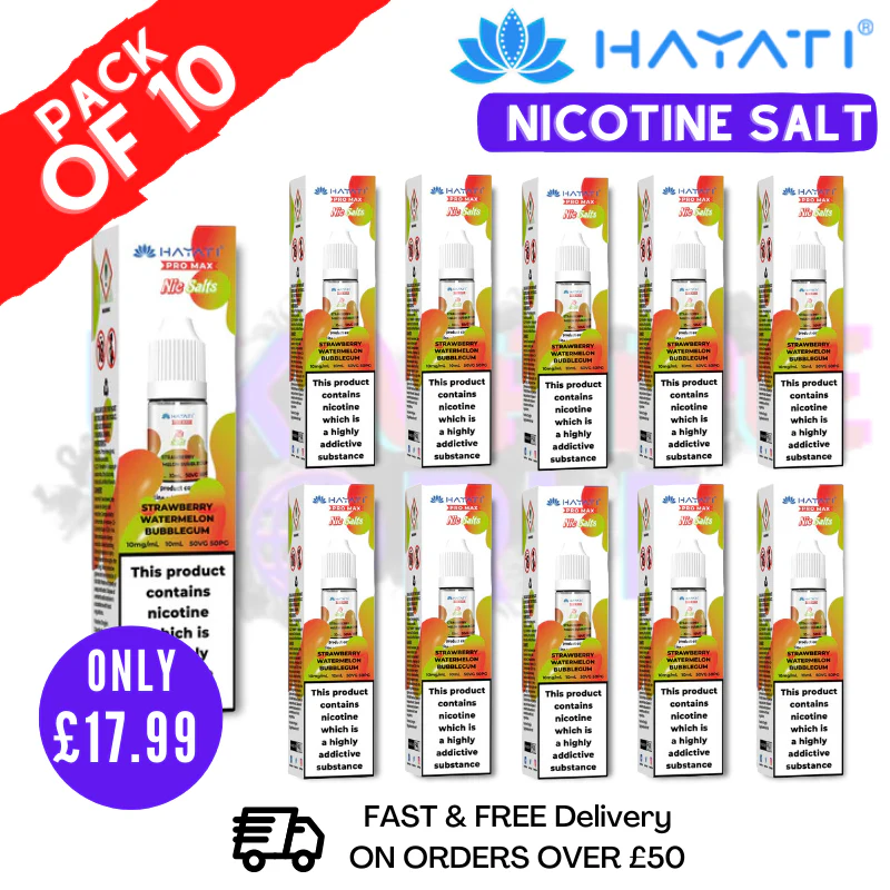 Strawberry Watermelon Bubblegum Hayati Pro Max Nic Salt Box Of 10