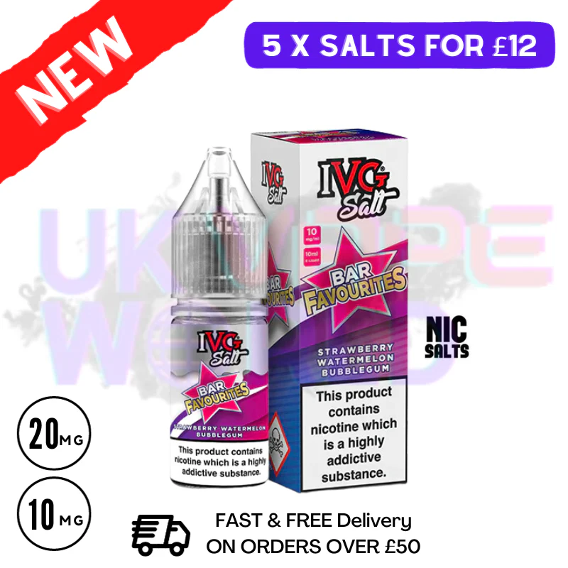 Strawberry Watermelon Bubblegum IVG "Bar Favourites" Salt 10ml Nic Eliquid