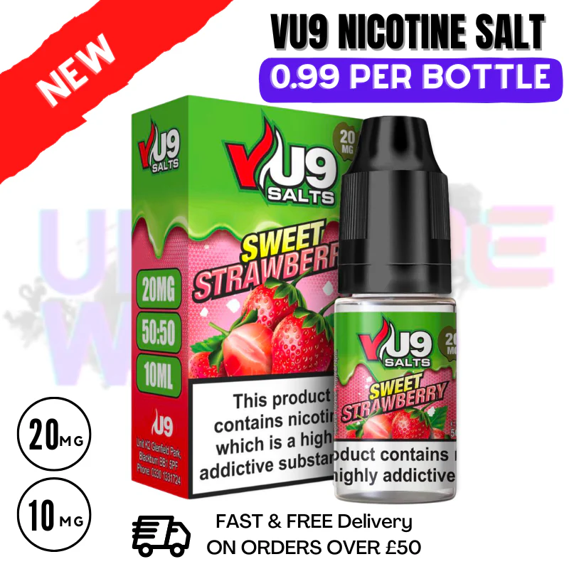 Sweet Strawberry Nic Salt 10ml Nicotine E Juice by VU9 - 99p Eliquid