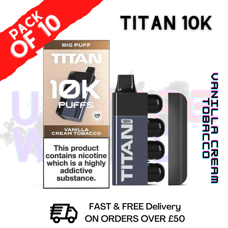 Vanilla Cream Tobacco Titan 10K Prefilled Vape Kit Pack Of 10