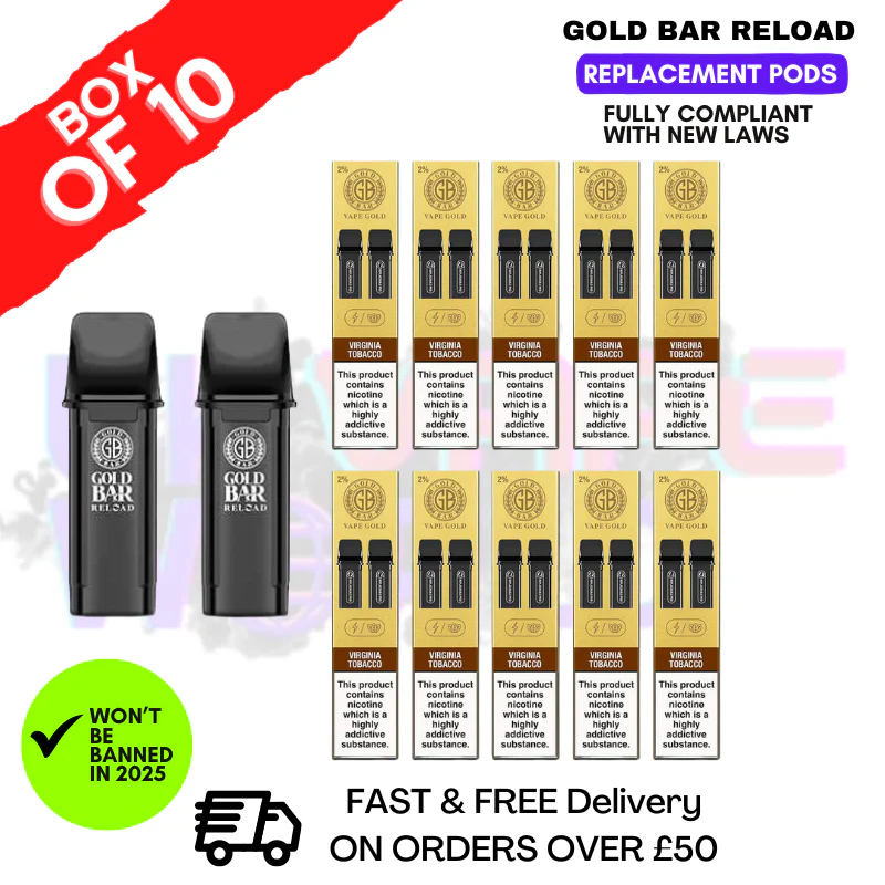 Virginia Tobacco Gold Bar Reload Prefilled Pods Box of 10