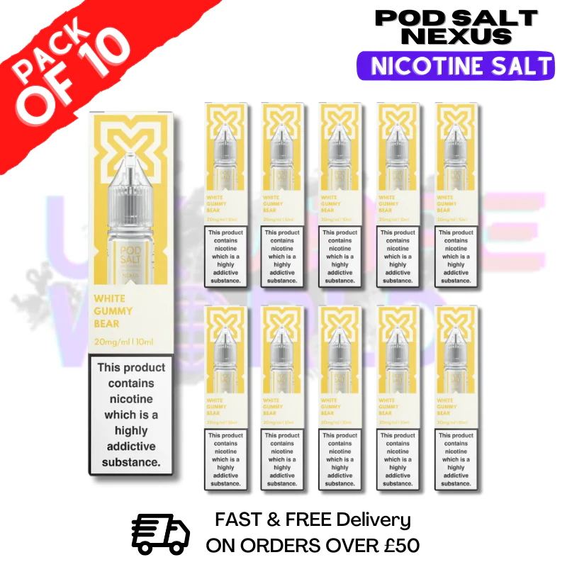 White Gummy Bear Pod Salt Nexus Nic Salt Box Of 10