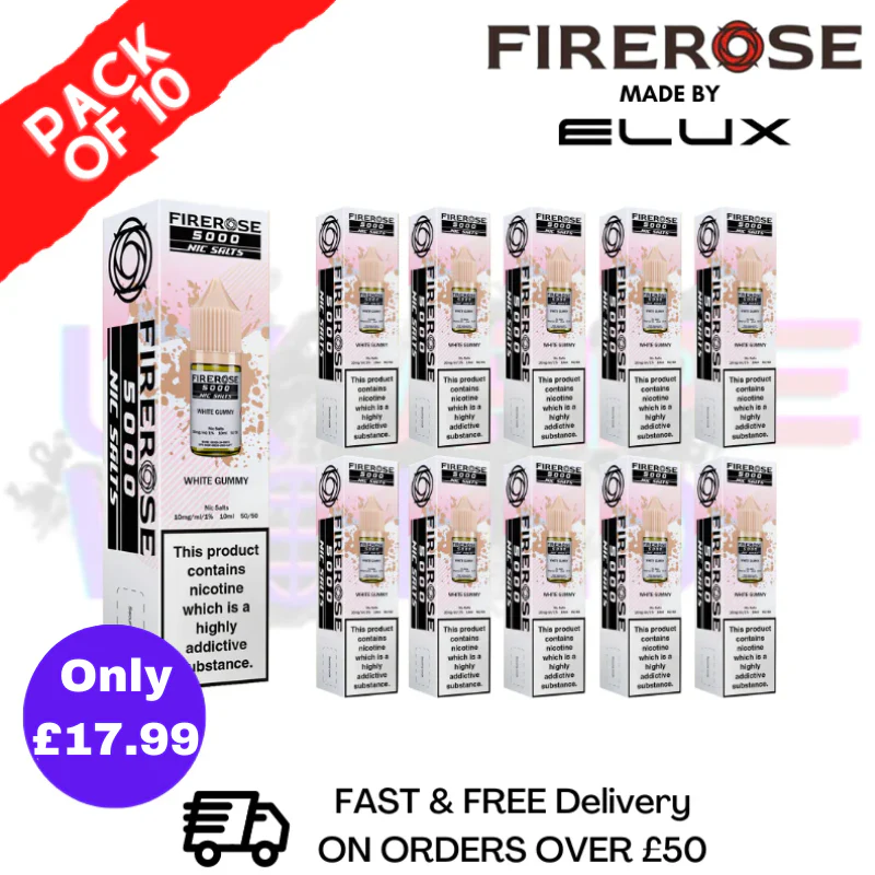 White Gummy Firerose 5000 Nic Salt Box Of 10
