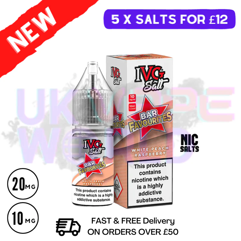 White Peach Raspberry IVG "Bar Favourites" Salt 10ml Nic Eliquid
