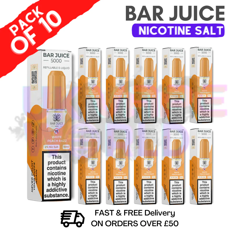 White Peach Razz Bar Juice 5000 Nic Salt | Box of 10 | ONLY £13.99